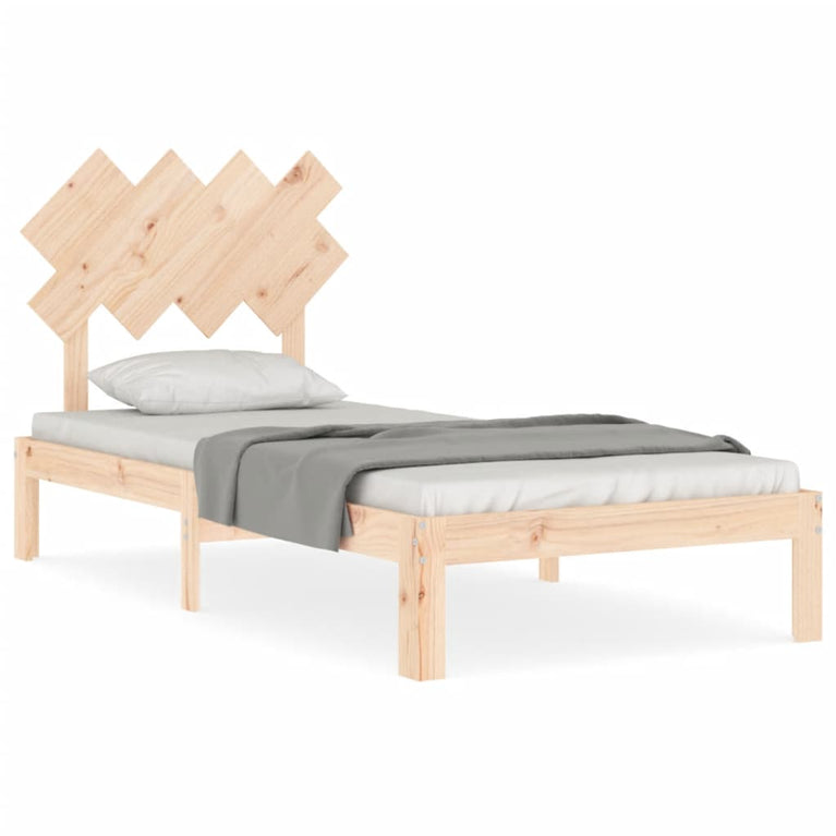 Bedframe met hoofdbord massief hout 90x200 cm