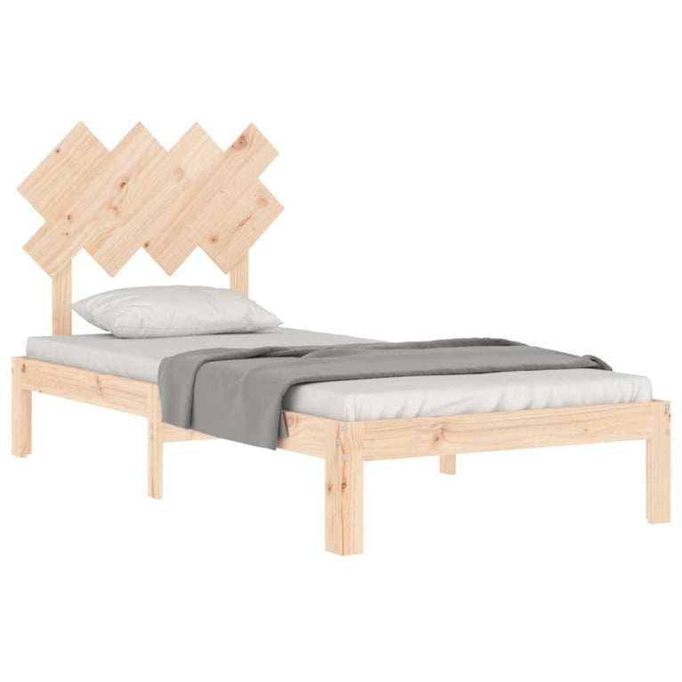 Bedframe met hoofdbord massief hout 90x200 cm