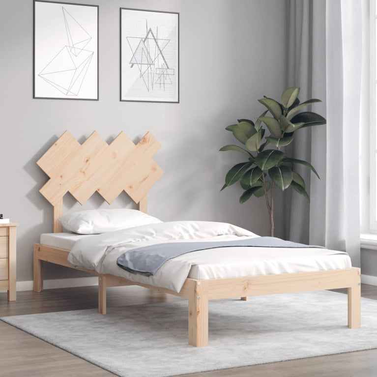 Bedframe met hoofdbord massief hout 90x200 cm