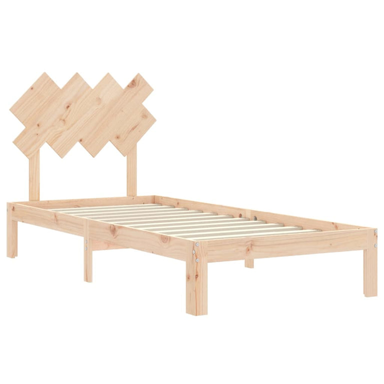 Bedframe met hoofdbord massief hout 90x200 cm