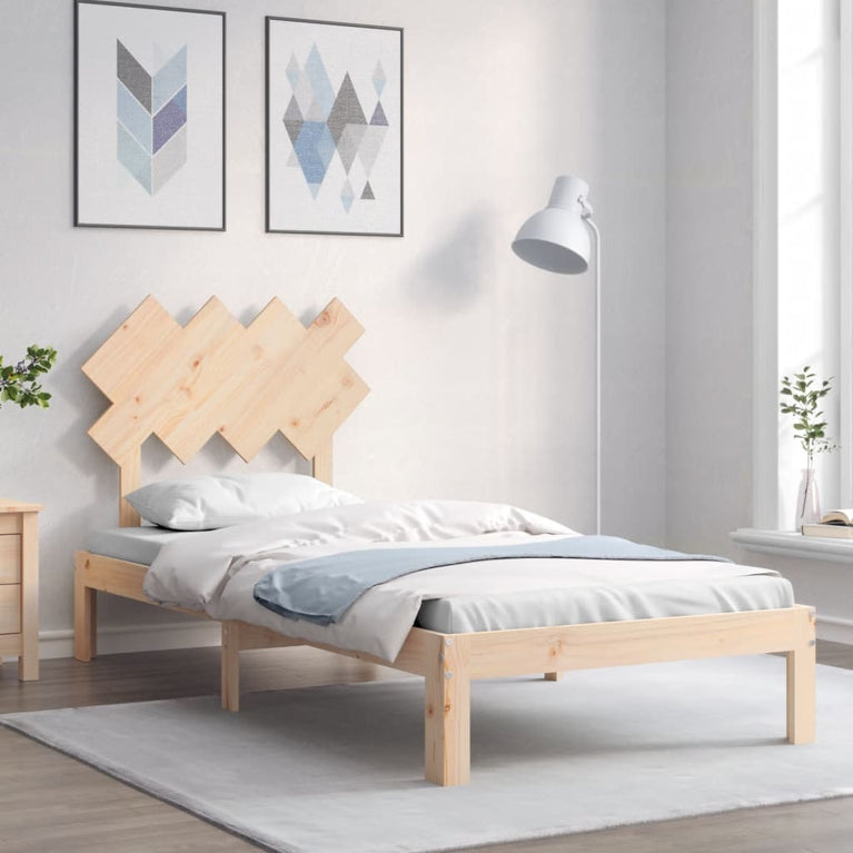 Bedframe met hoofdbord massief hout 90x200 cm