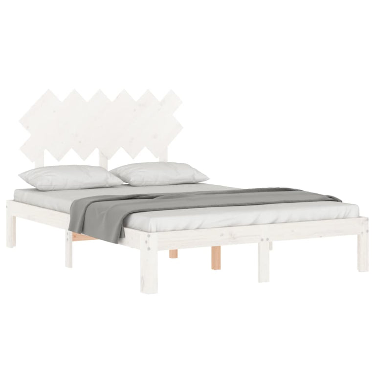 Bedframe met hoofdbord massief hout wit 120x200 cm