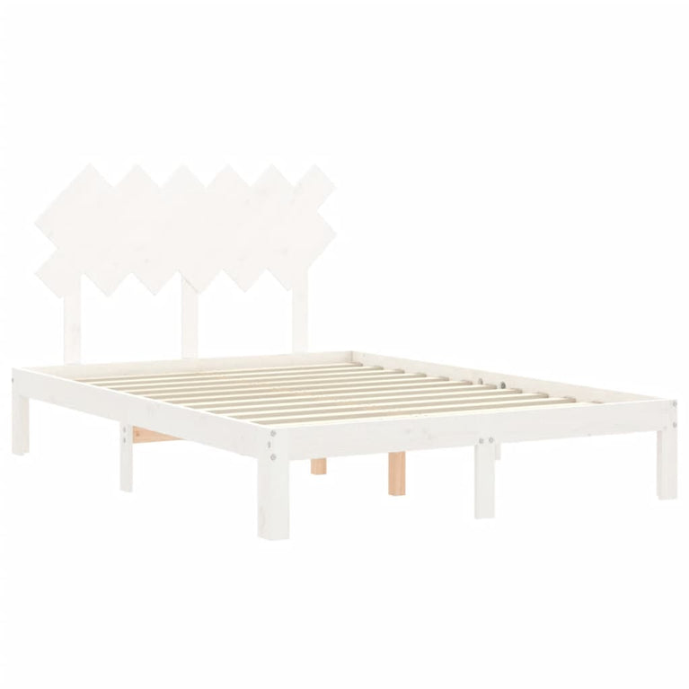 Bedframe met hoofdbord massief hout wit 120x200 cm
