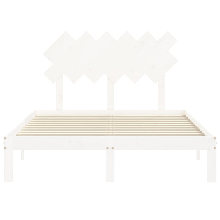 Bedframe met hoofdbord massief hout wit 120x200 cm