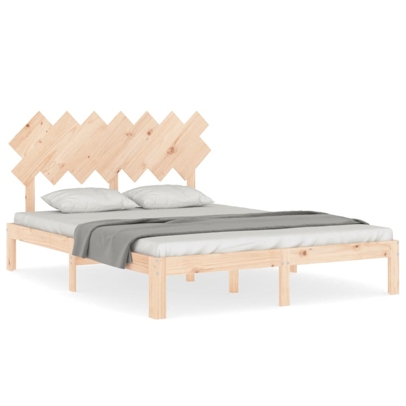 Bedframe met hoofdbord massief hout 140x200 cm
