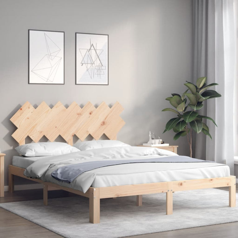Bedframe met hoofdbord massief hout 140x200 cm