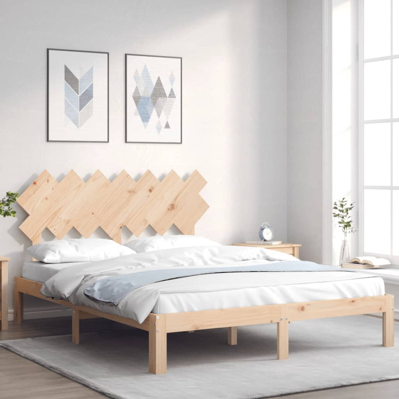 Bedframe met hoofdbord massief hout 140x200 cm