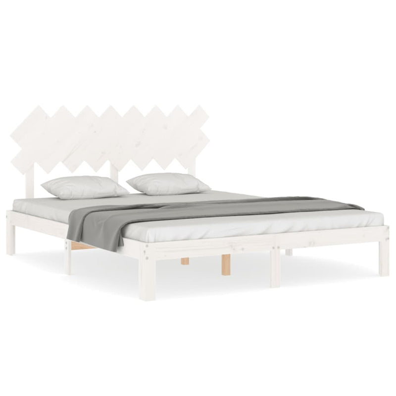 Bedframe met hoofdbord massief hout wit 160x200 cm
