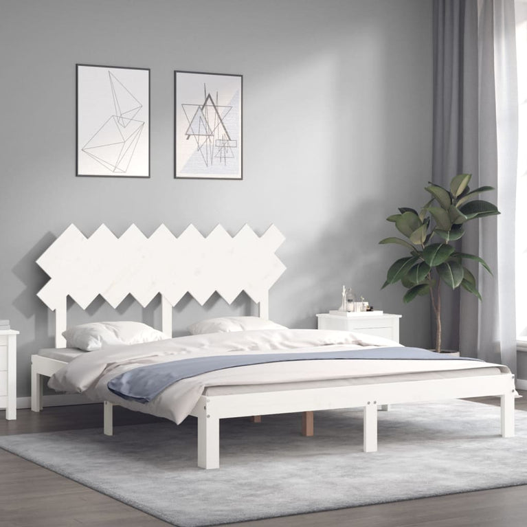 Bedframe met hoofdbord massief hout wit 160x200 cm