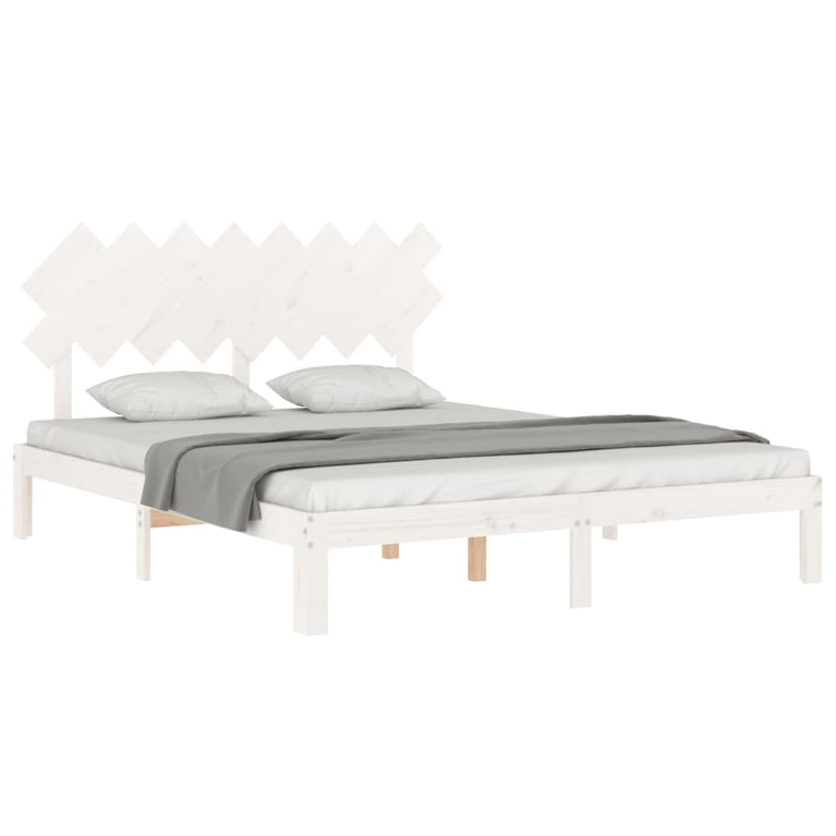 Bedframe met hoofdbord massief hout wit 160x200 cm