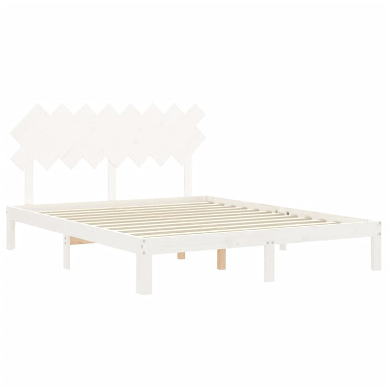 Bedframe met hoofdbord massief hout wit 160x200 cm