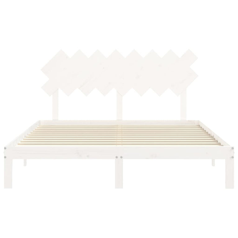 Bedframe met hoofdbord massief hout wit 160x200 cm