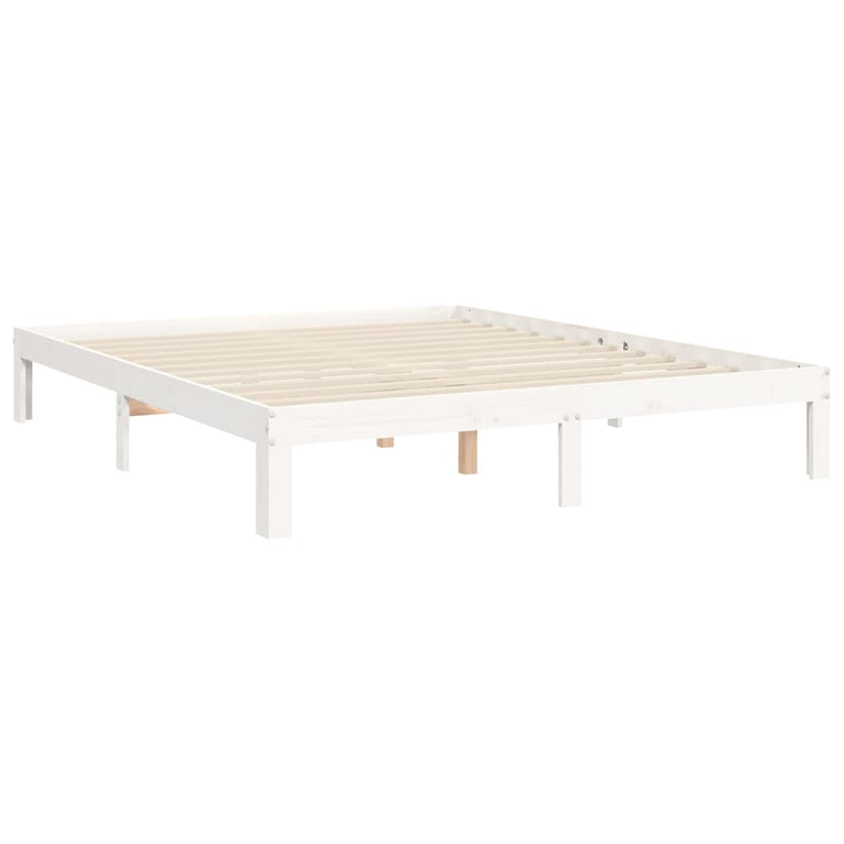 Bedframe met hoofdbord massief hout wit 160x200 cm