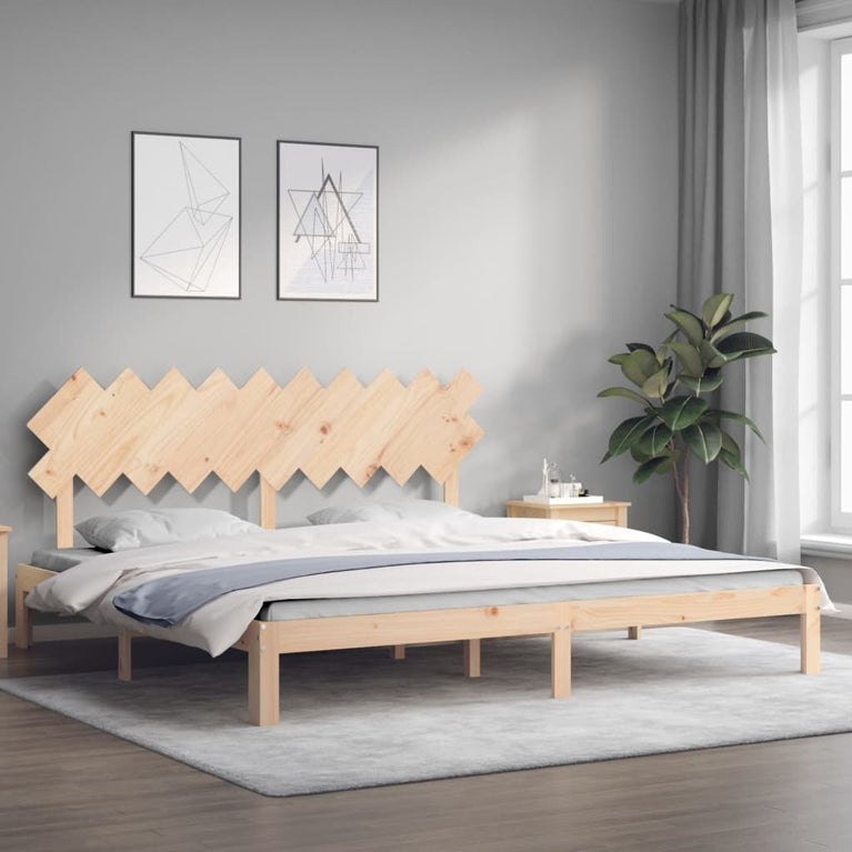 Bedframe met hoofdbord massief hout 200x200 cm