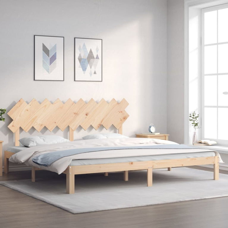 Bedframe met hoofdbord massief hout 200x200 cm