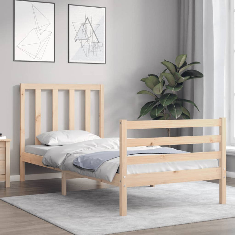 Bedframe met hoofdbord massief hout 3FT Single