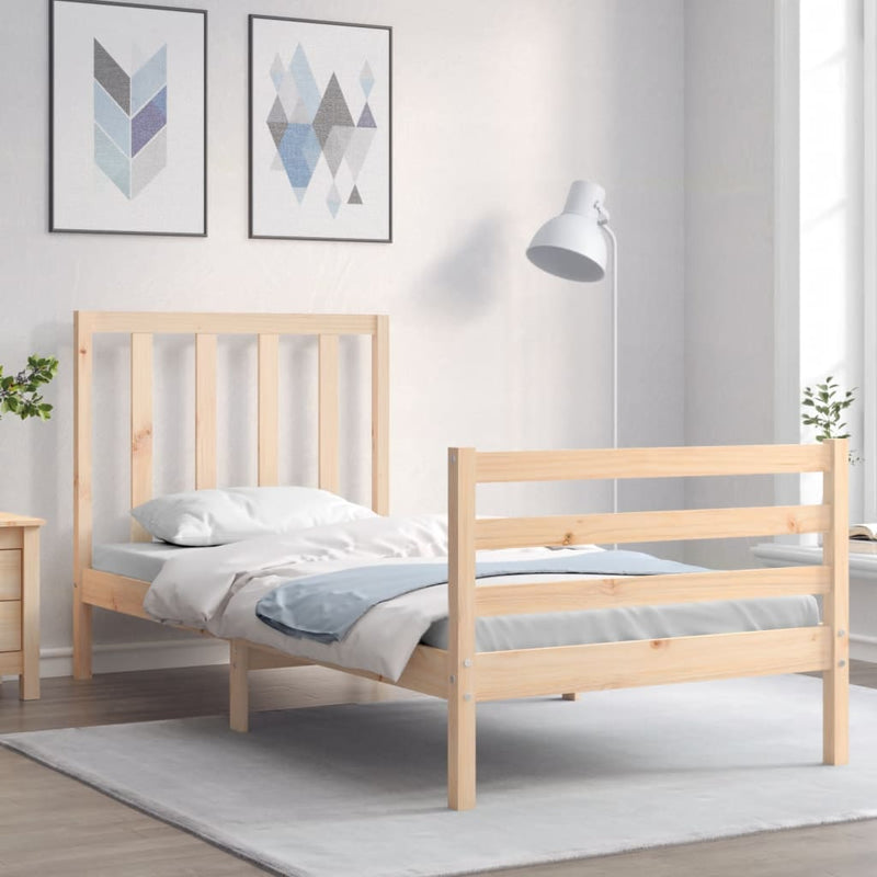 Bedframe met hoofdbord massief hout 3FT Single
