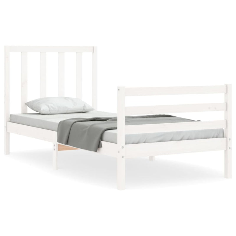 Bedframe met hoofdbord massief hout wit 3FT Single