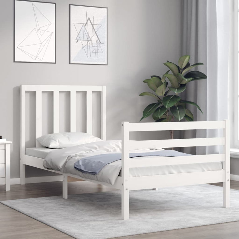 Bedframe met hoofdbord massief hout wit 3FT Single