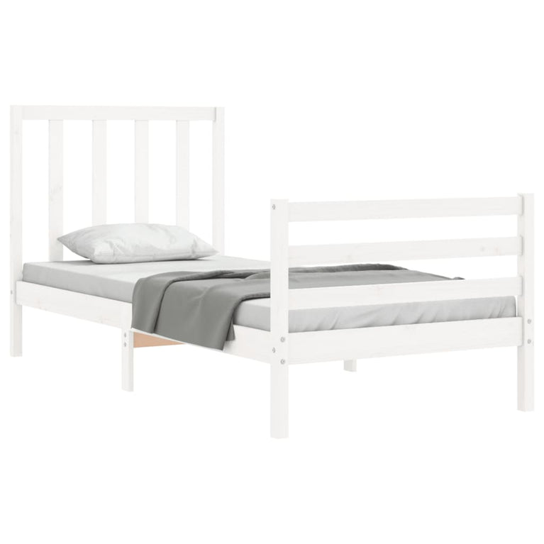 Bedframe met hoofdbord massief hout wit 3FT Single
