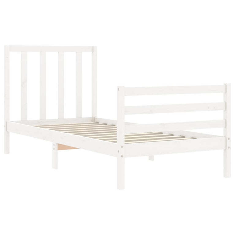 Bedframe met hoofdbord massief hout wit 3FT Single