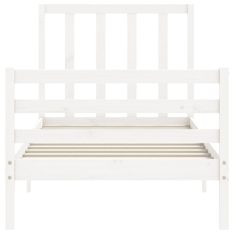 Bedframe met hoofdbord massief hout wit 3FT Single