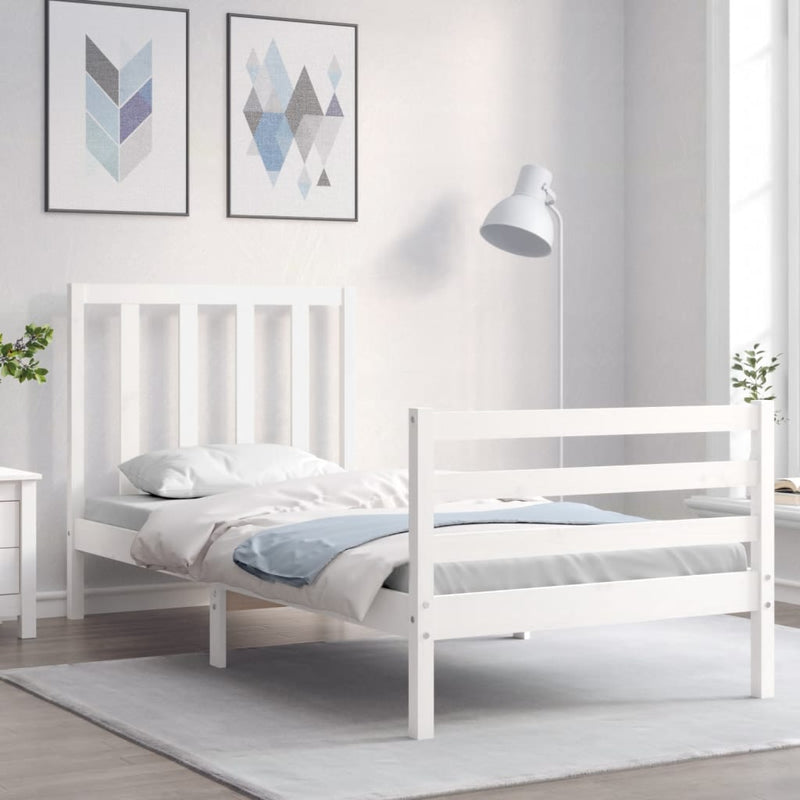 Bedframe met hoofdbord massief hout wit 3FT Single