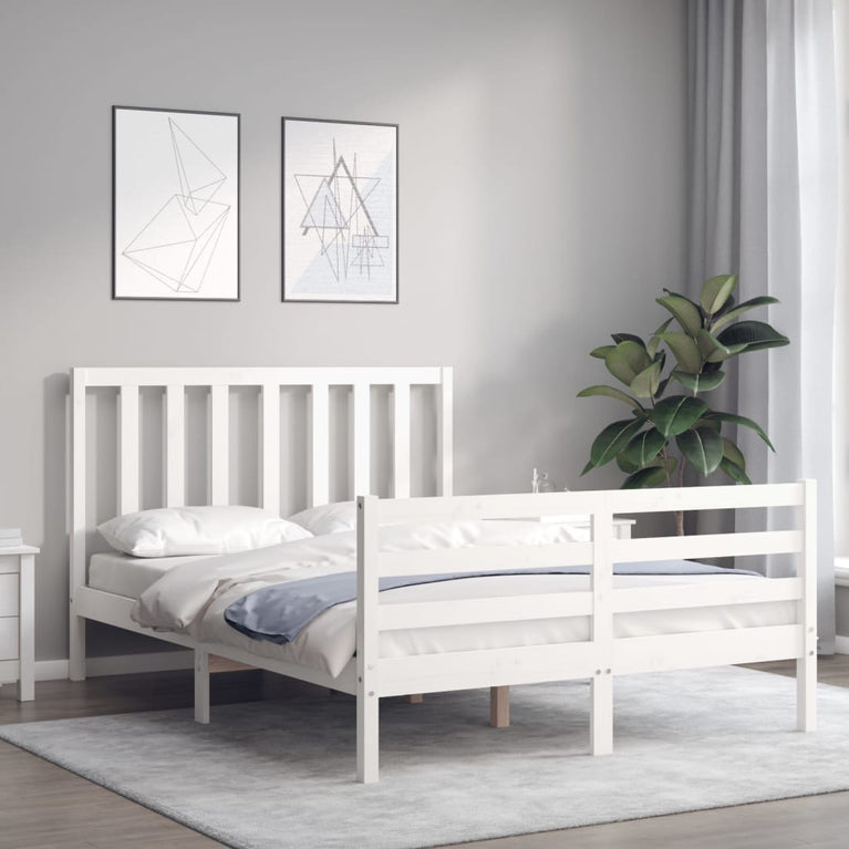 Bedframe met hoofdbord massief hout wit 4FT Small Double