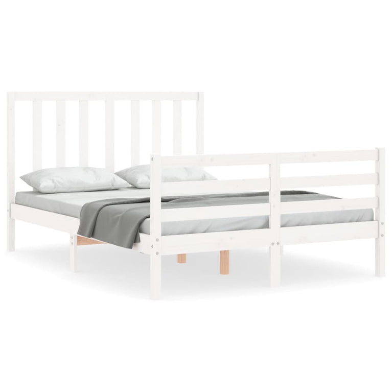 Bedframe met hoofdbord massief hout wit 120x200 cm