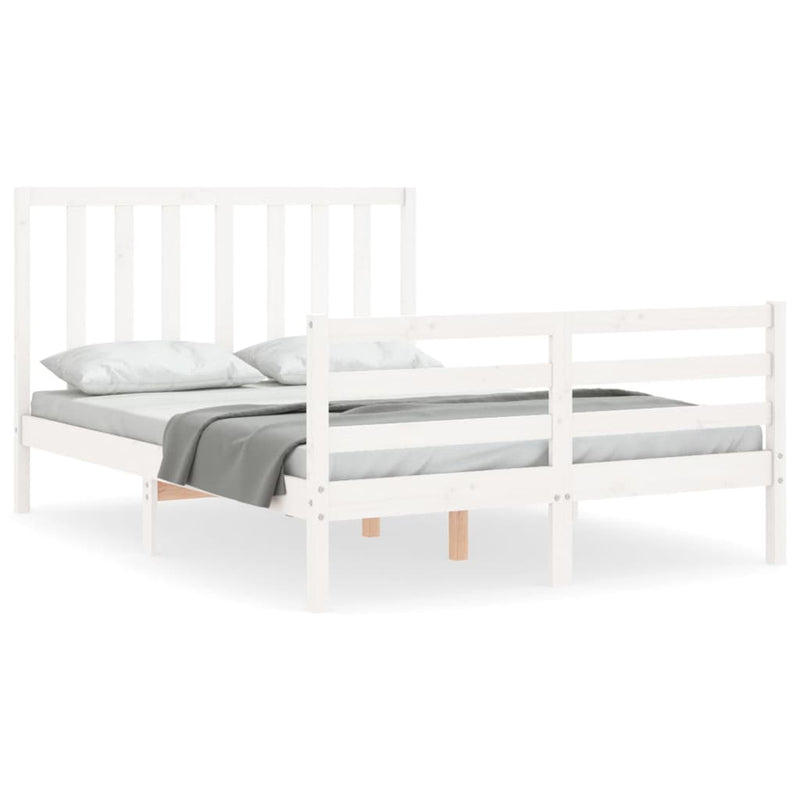Bedframe met hoofdbord massief hout wit 120x200 cm