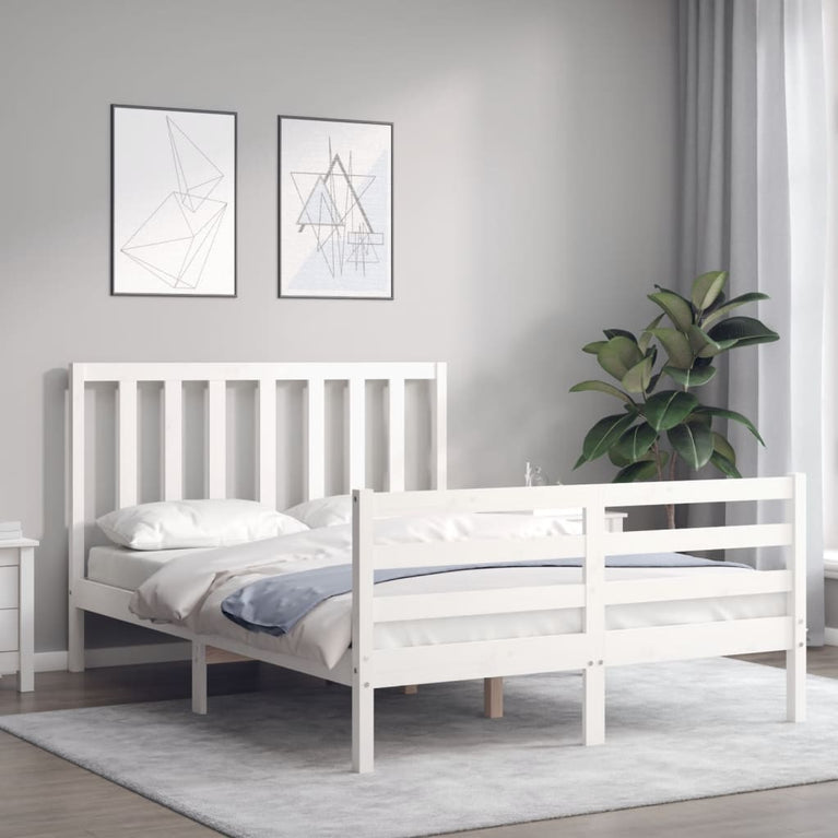 Bedframe met hoofdbord massief hout wit 120x200 cm