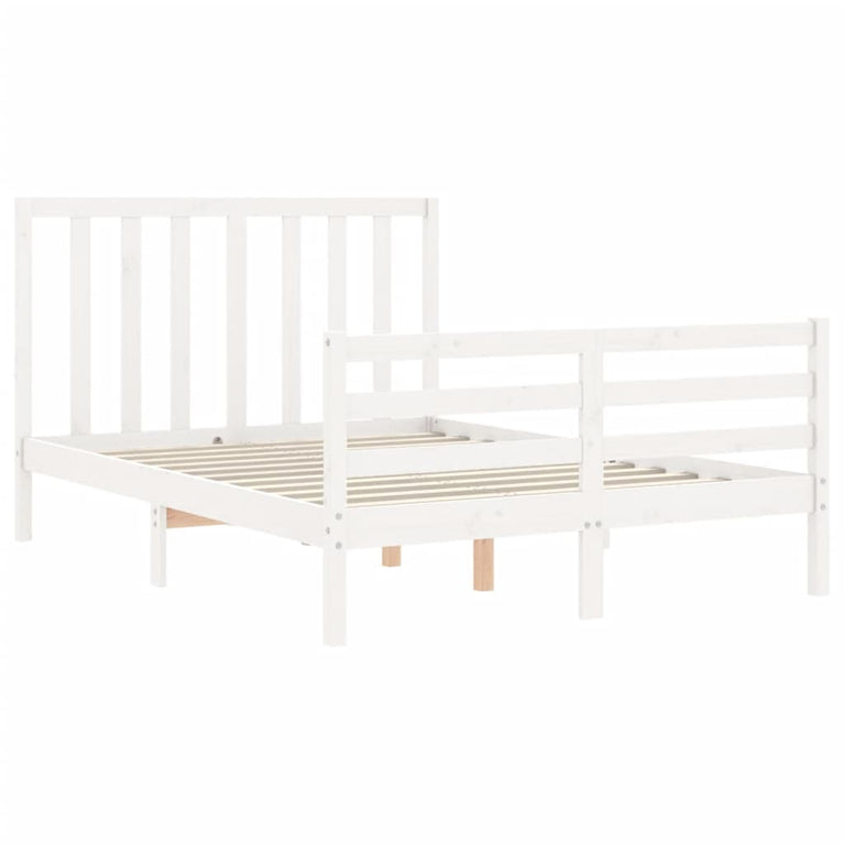 Bedframe met hoofdbord massief hout wit 120x200 cm