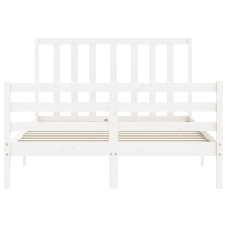 Bedframe met hoofdbord massief hout wit 120x200 cm