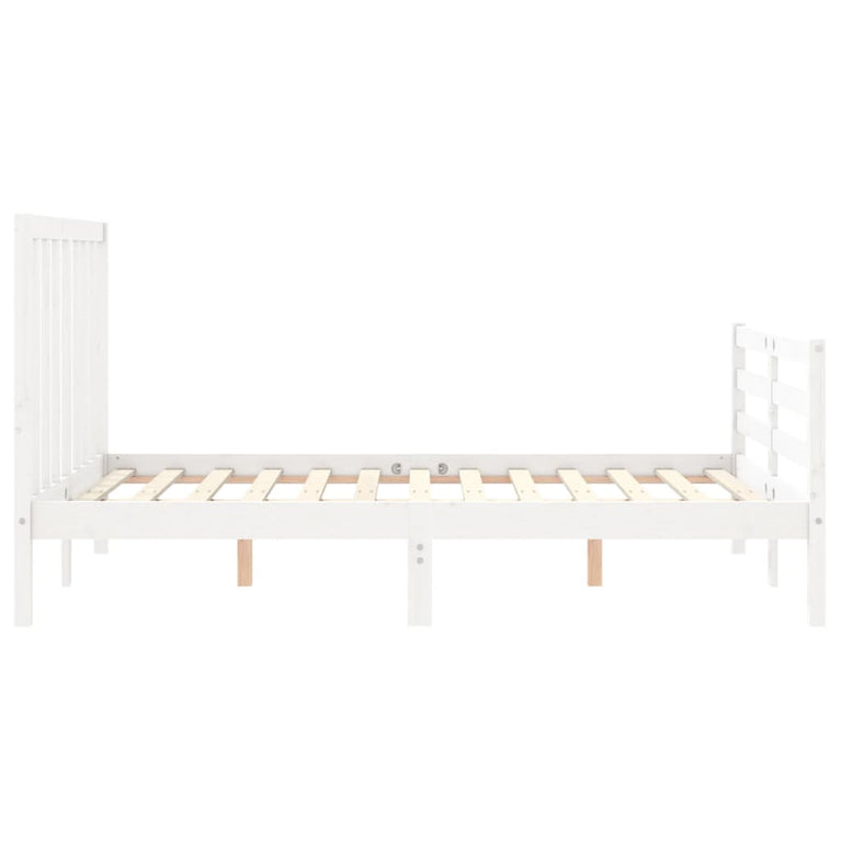 Bedframe met hoofdbord massief hout wit 120x200 cm