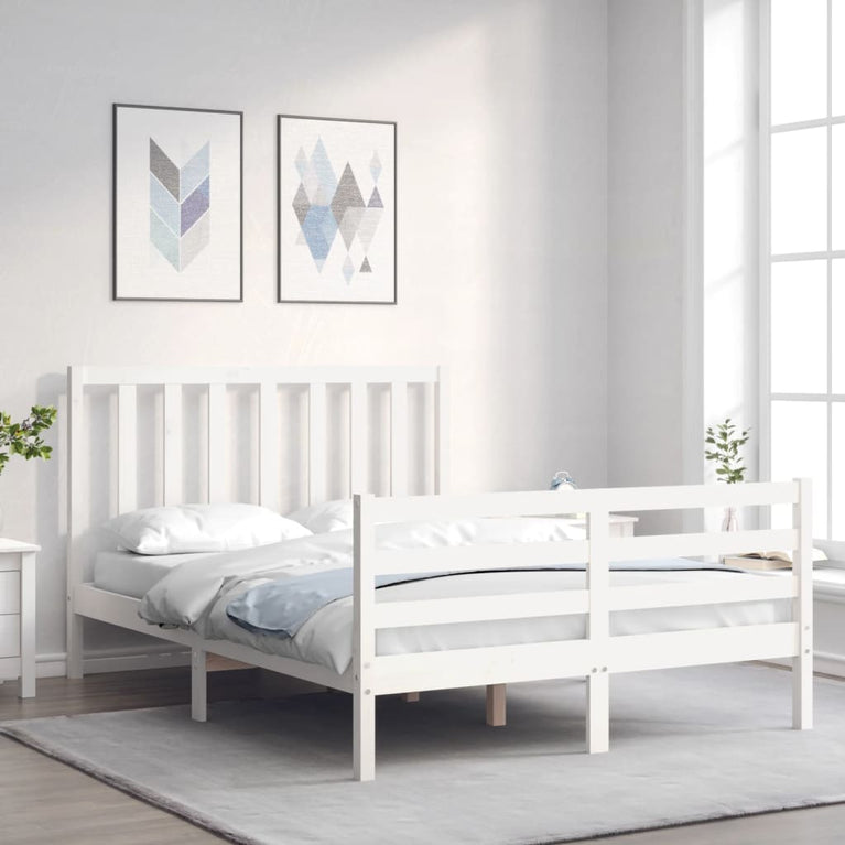 Bedframe met hoofdbord massief hout wit 120x200 cm