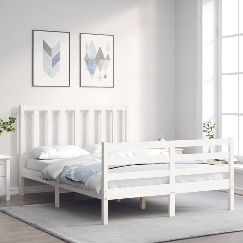 Bedframe met hoofdbord massief hout wit 120x200 cm