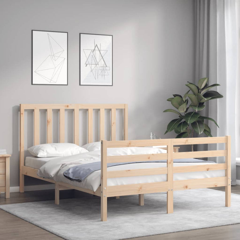 Bedframe met hoofdbord massief hout 140x200 cm