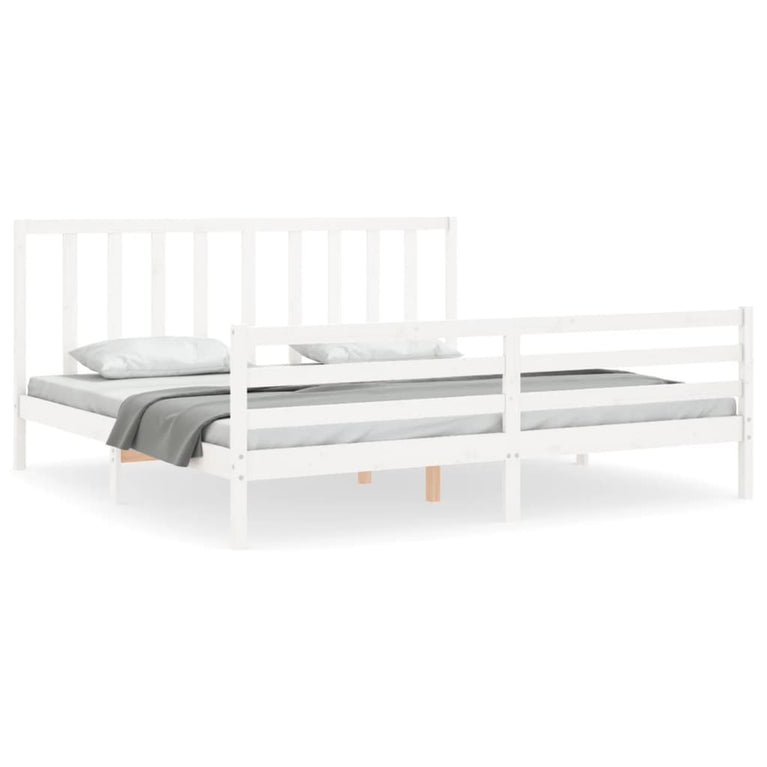 Bedframe met hoofdbord massief hout wit Super King Size