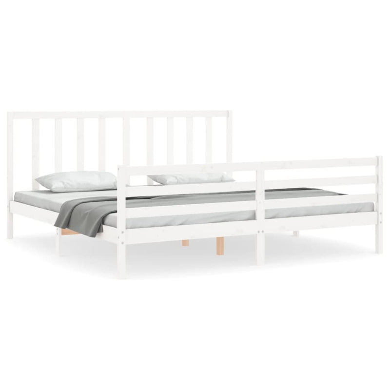 Bedframe met hoofdbord massief hout wit Super King Size