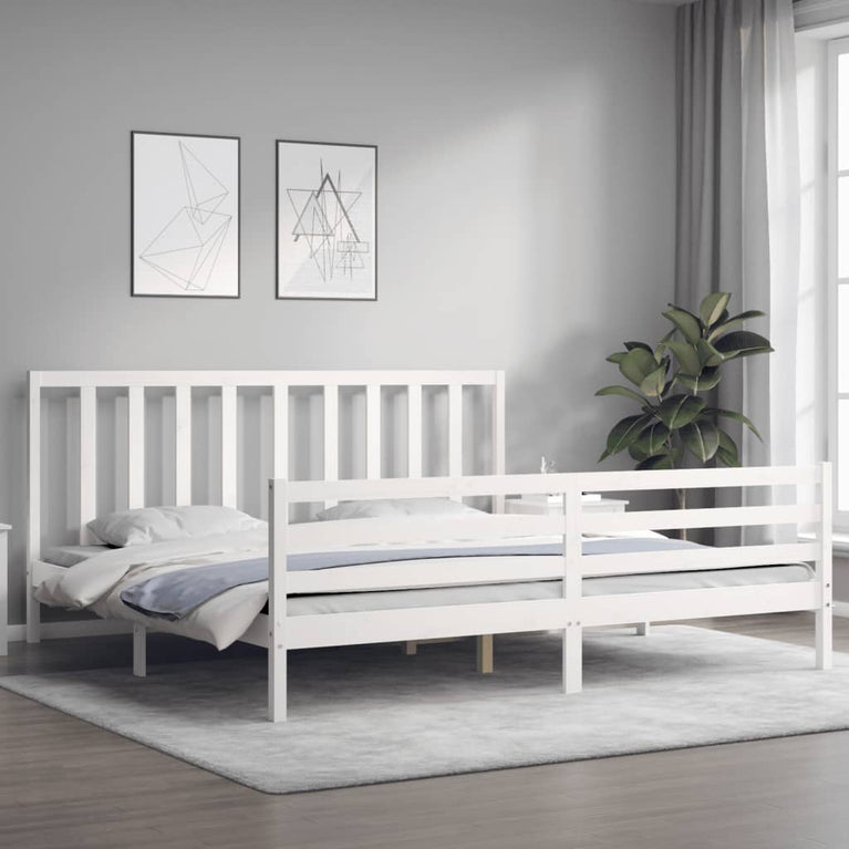 Bedframe met hoofdbord massief hout wit Super King Size