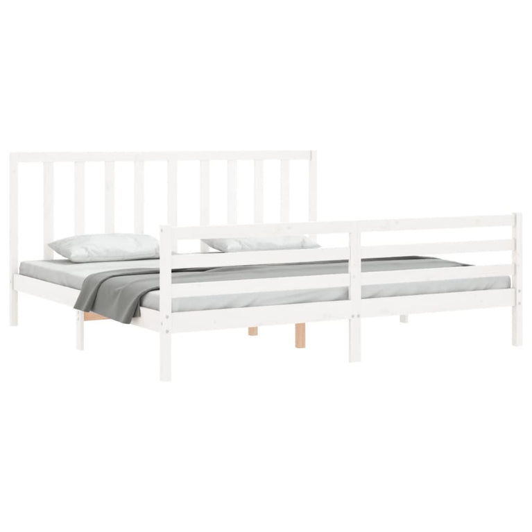Bedframe met hoofdbord massief hout wit Super King Size