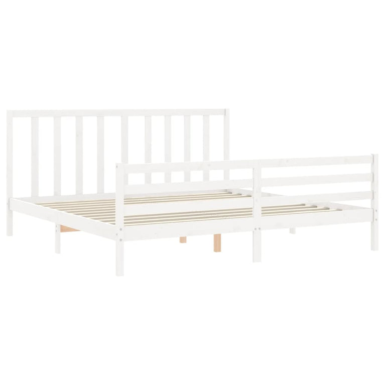 Bedframe met hoofdbord massief hout wit Super King Size