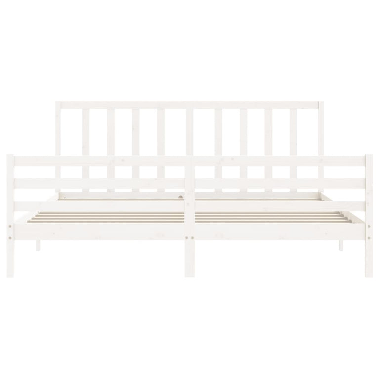Bedframe met hoofdbord massief hout wit Super King Size