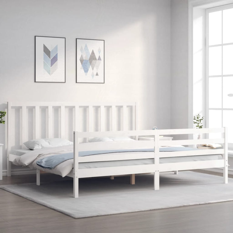 Bedframe met hoofdbord massief hout wit Super King Size