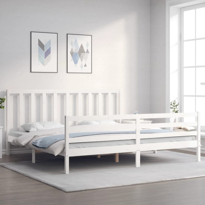 Bedframe met hoofdbord massief hout wit Super King Size