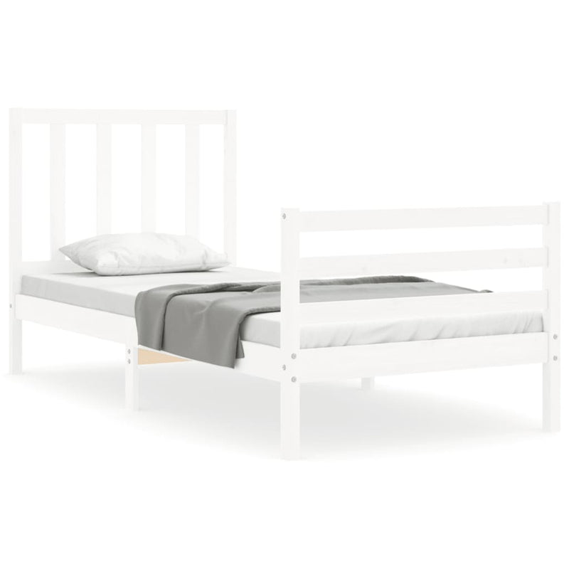 Bedframe met hoofdbord massief hout wit 3FT Single