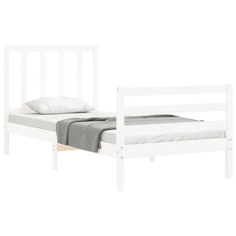 Bedframe met hoofdbord massief hout wit 3FT Single