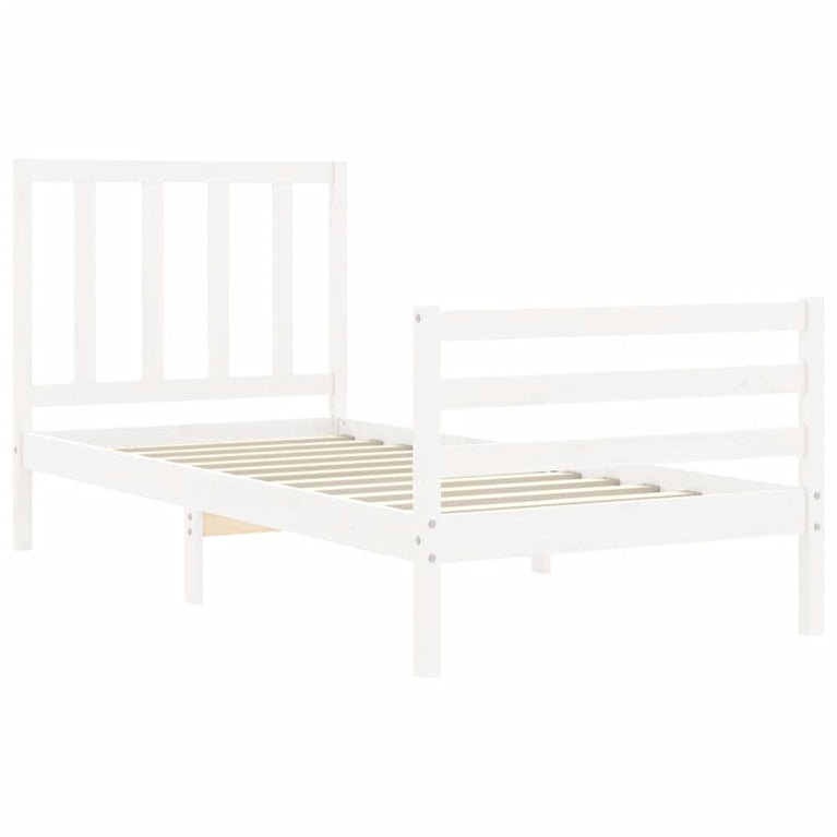 Bedframe met hoofdbord massief hout wit 3FT Single