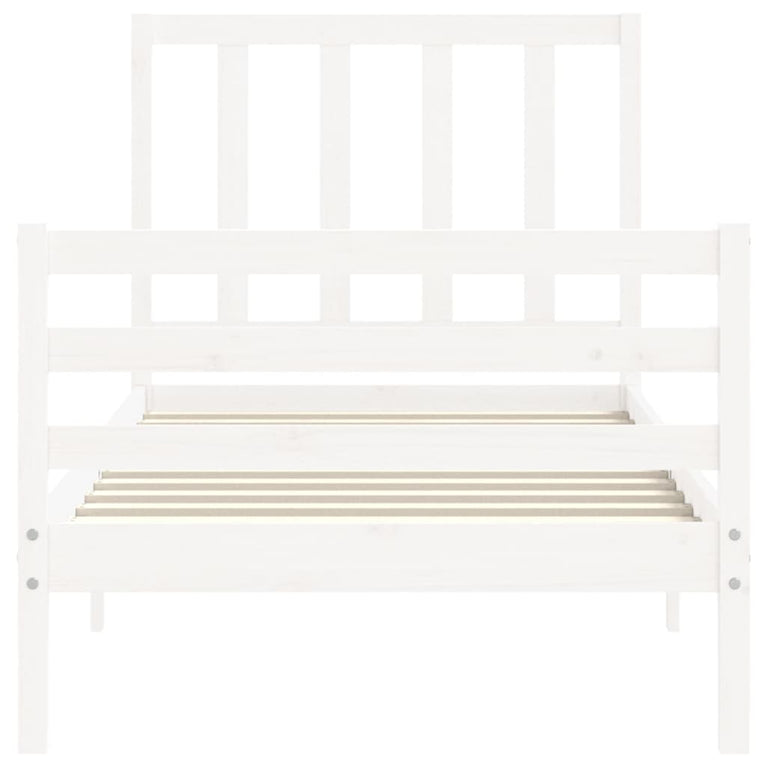Bedframe met hoofdbord massief hout wit 3FT Single