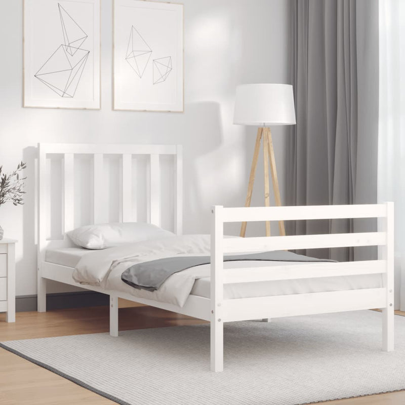 Bedframe met hoofdbord massief hout wit 3FT Single